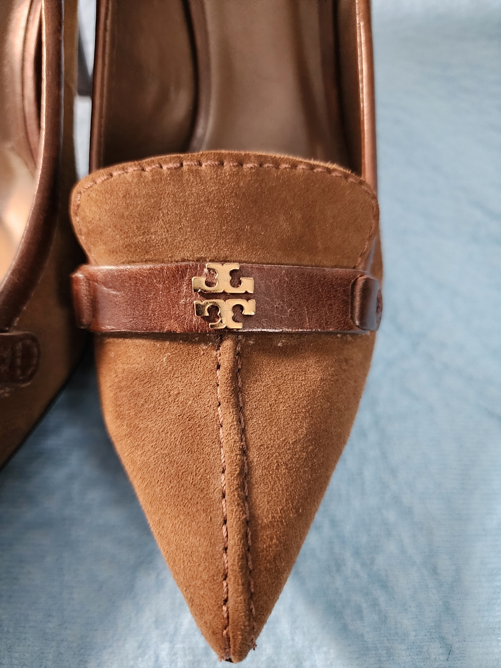 Tory Burch Brown Suede Pointed-Toe Heel Loafer